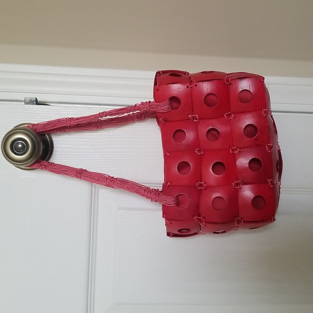 Unique Super Cute Red Wood Pieced Purse.